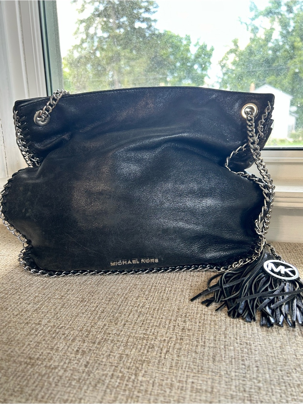 Michael Kors Black Leather Chain-Trim Shoulder Bag